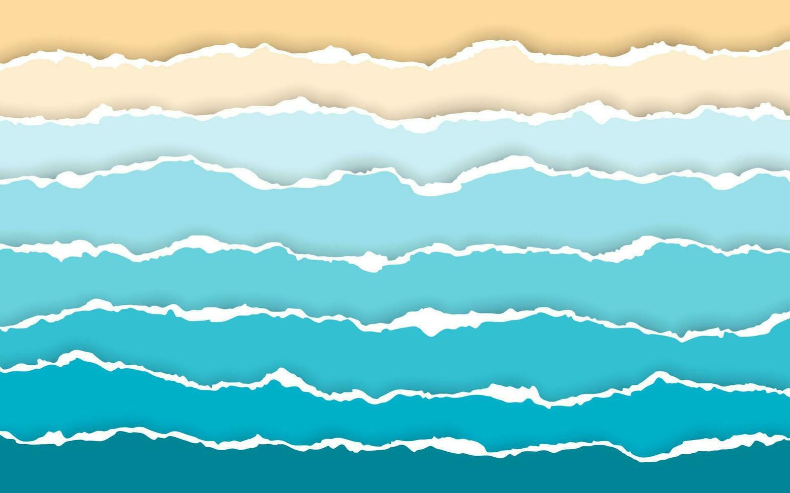 Blue sea and beach summer background. Torn paper stripes. Ripped squared horizontal paper strips. Torn paper edge. Vector illustration