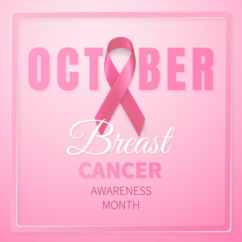 October breast cancer awareness month in. Realistic pink ribbon symbol. Medical Design. Vector illustration