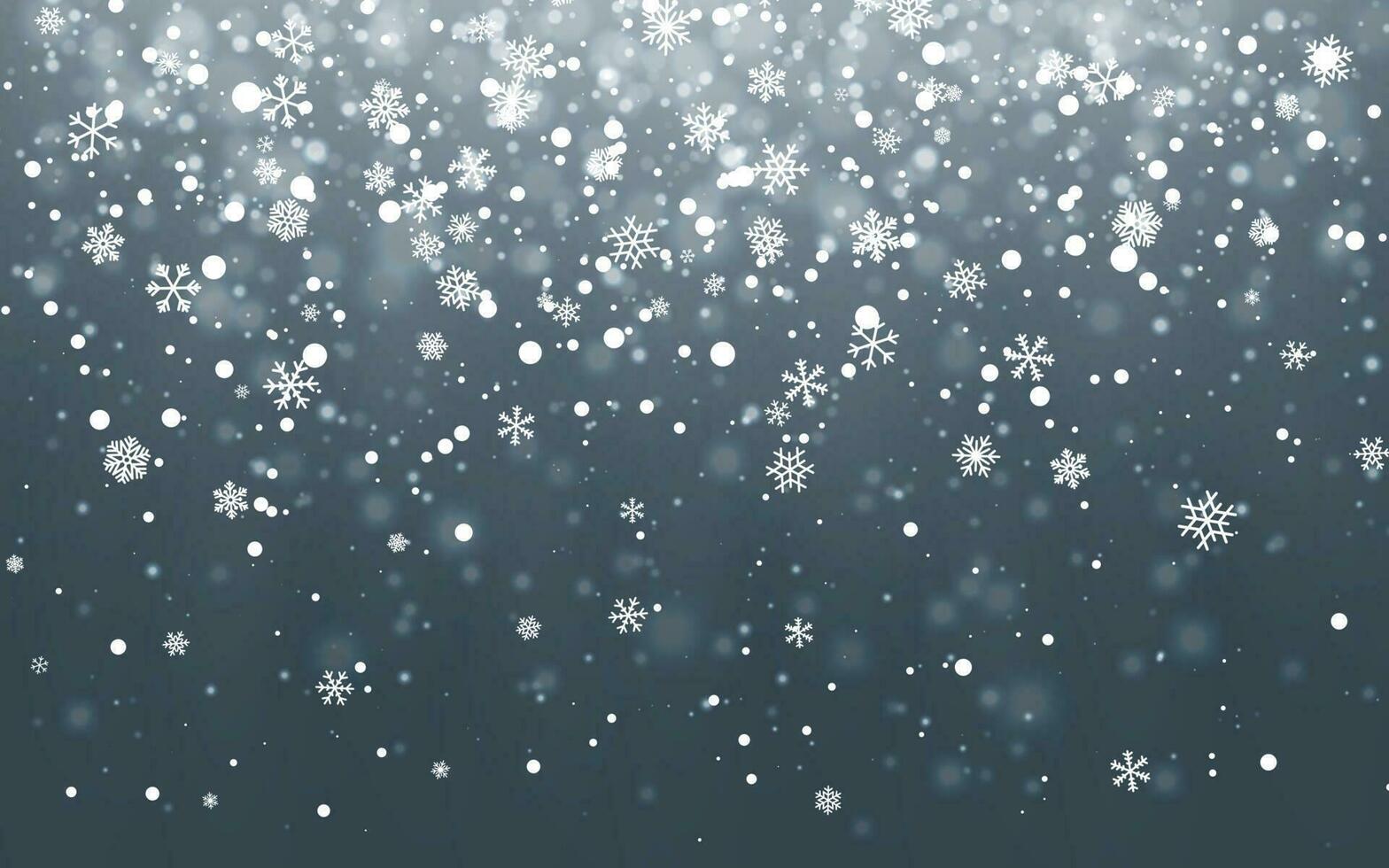 Christmas snow. Falling snowflakes on dark background. Snowfall. Vector illustration