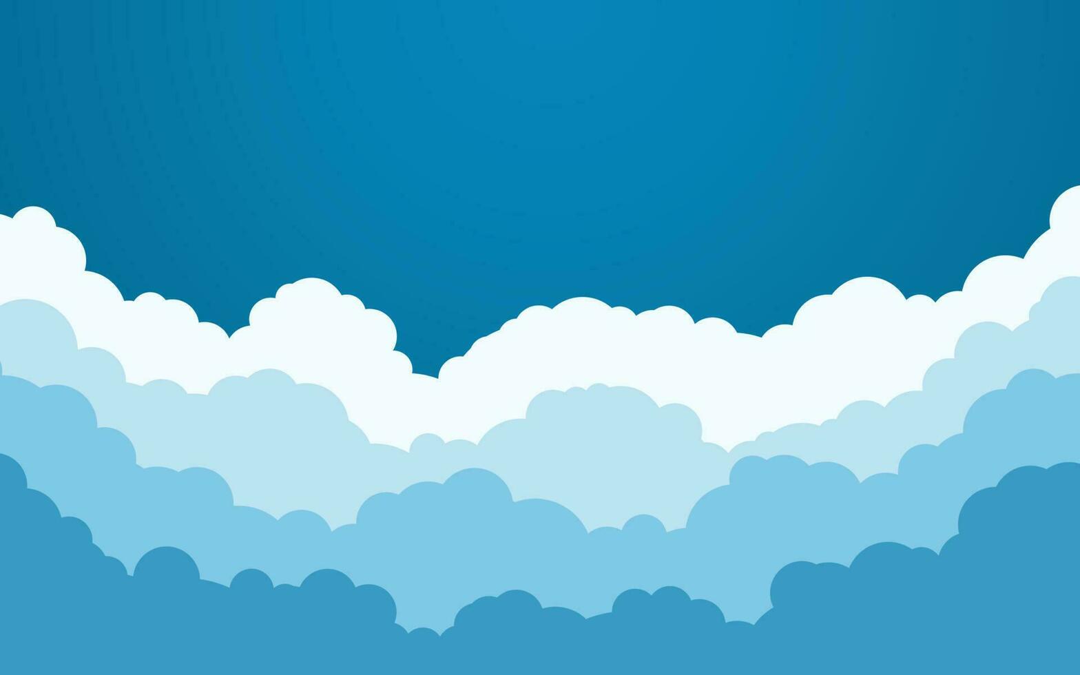 Blue sky with white clouds background. Cartoon flat style design. Vector illustration