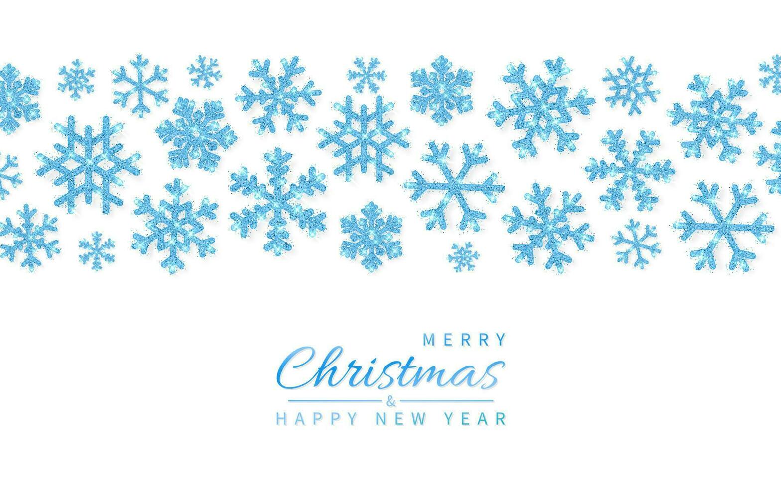 Shining glitter glowing blue snowflakes on white background. Christmas and New Year background. Vector illustration