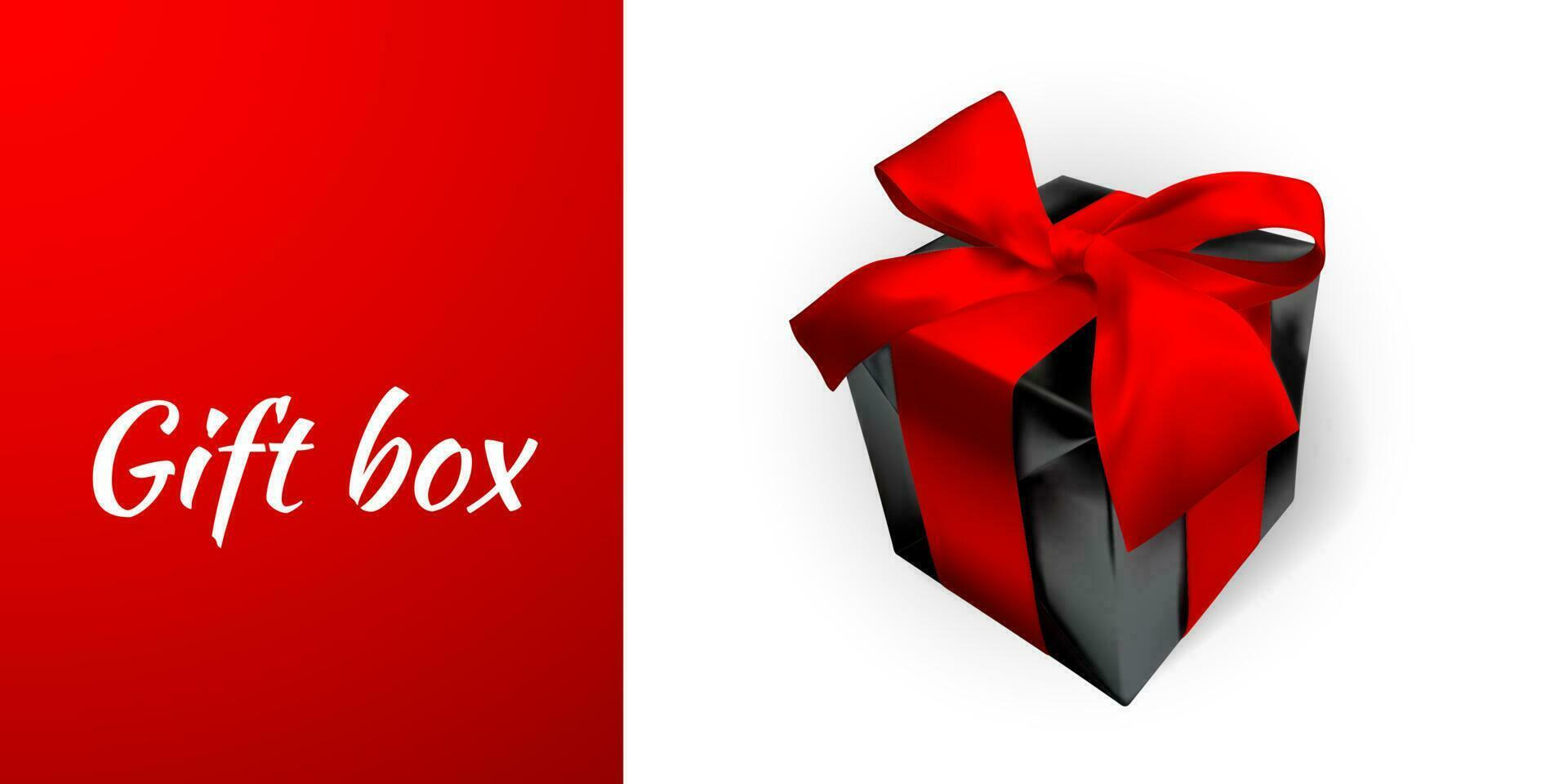 Realistic gift box with red bow isolated on gray background. Vector illustration