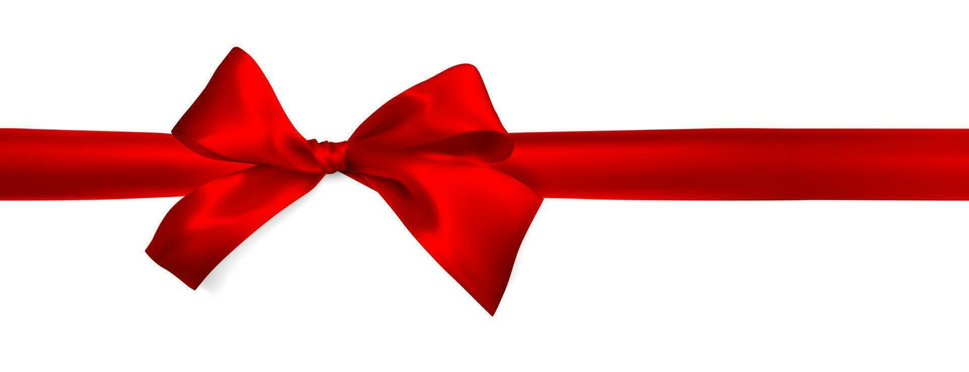 Realistic red bow with red ribbons isolated on white. Element for decoration gifts, greetings, holidays. Vector illustration