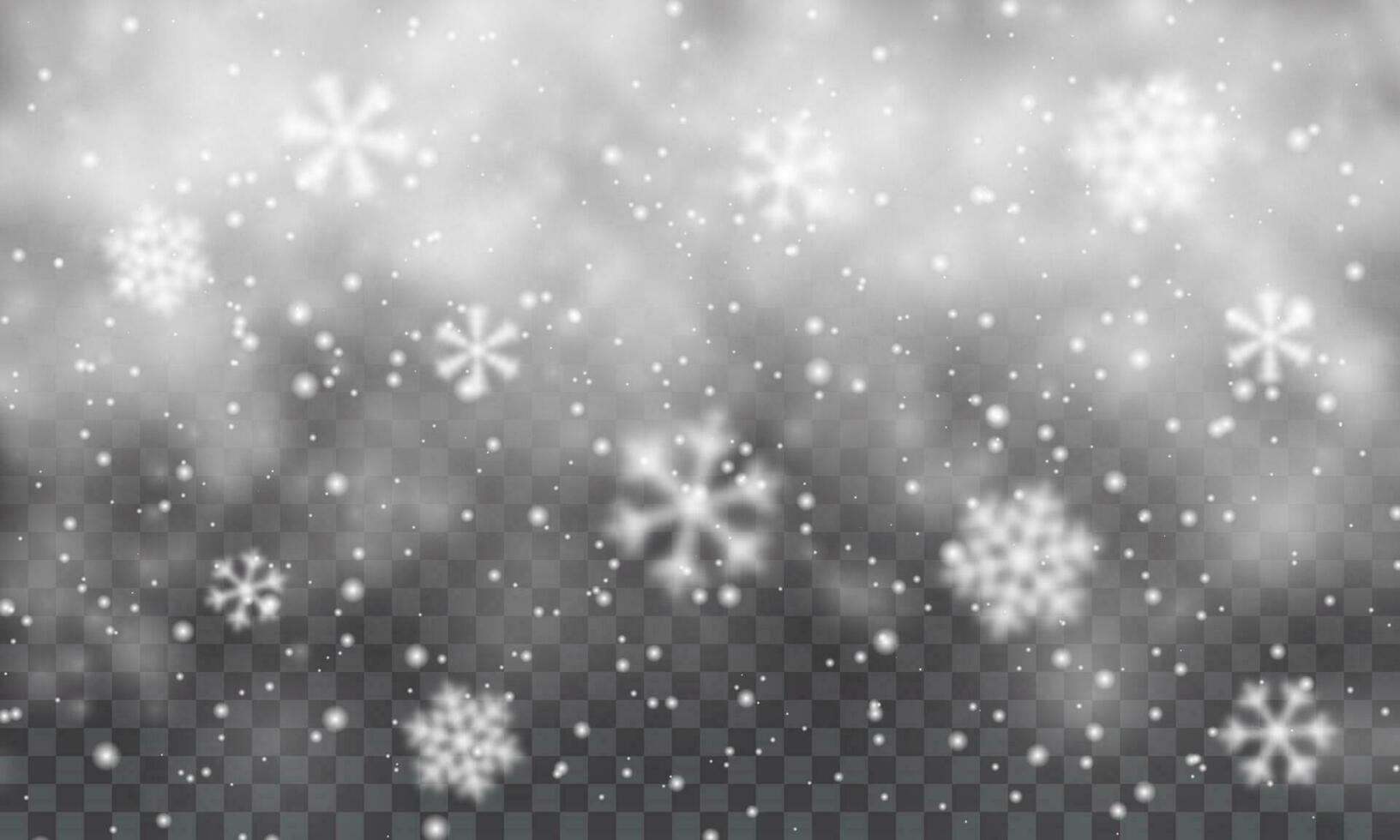 Christmas snow. Falling snowflakes on transparent background. Snowfall. Vector illustration