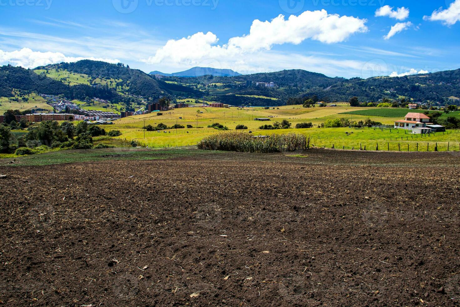 ver de el fértil tierras y el hermosa montañas de el municipio de la caleras situado en el oriental rangos de el Colombiana Andes foto