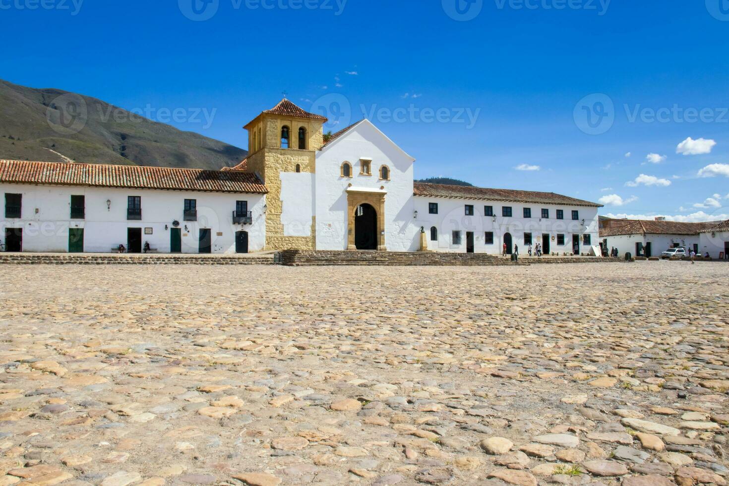 Main square of Villa de Leyva city located on the Boyaca department in Colombia photo