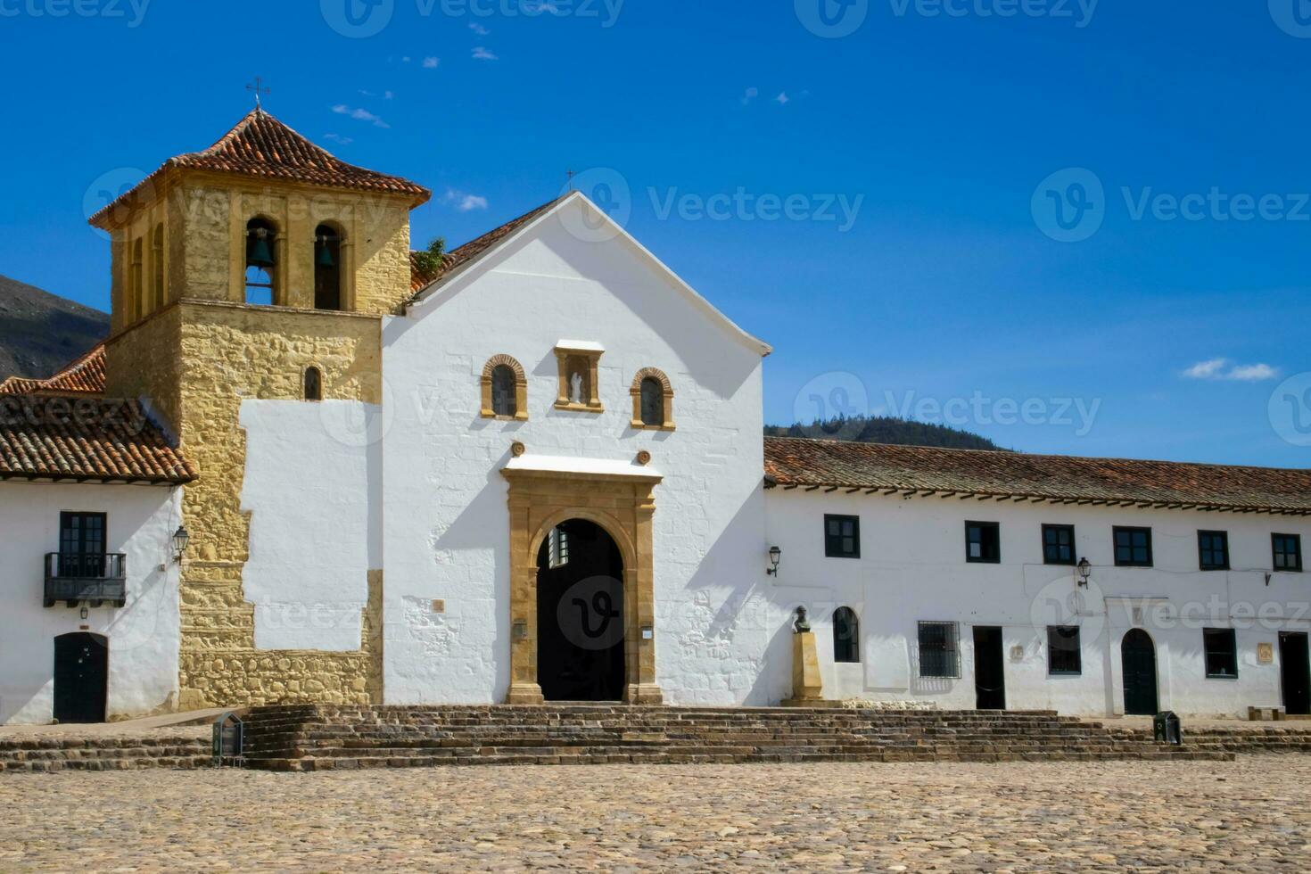 Main square of Villa de Leyva city located on the Boyaca department in Colombia photo