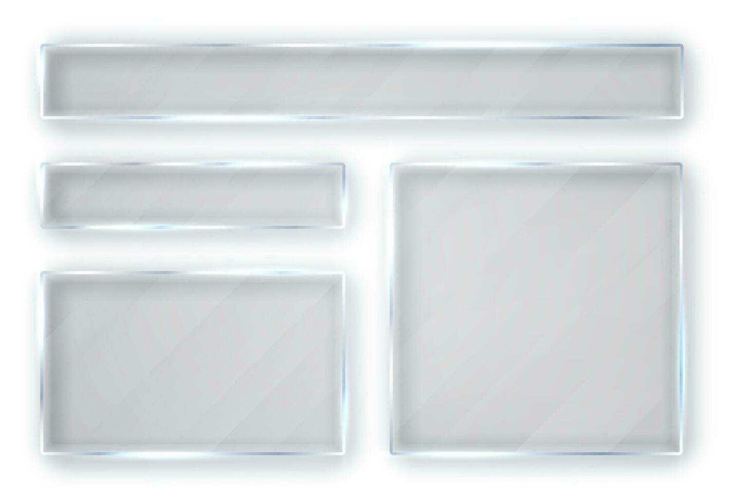 Glass plates set. Glass banners on white background. Flat glass. Vector illustration