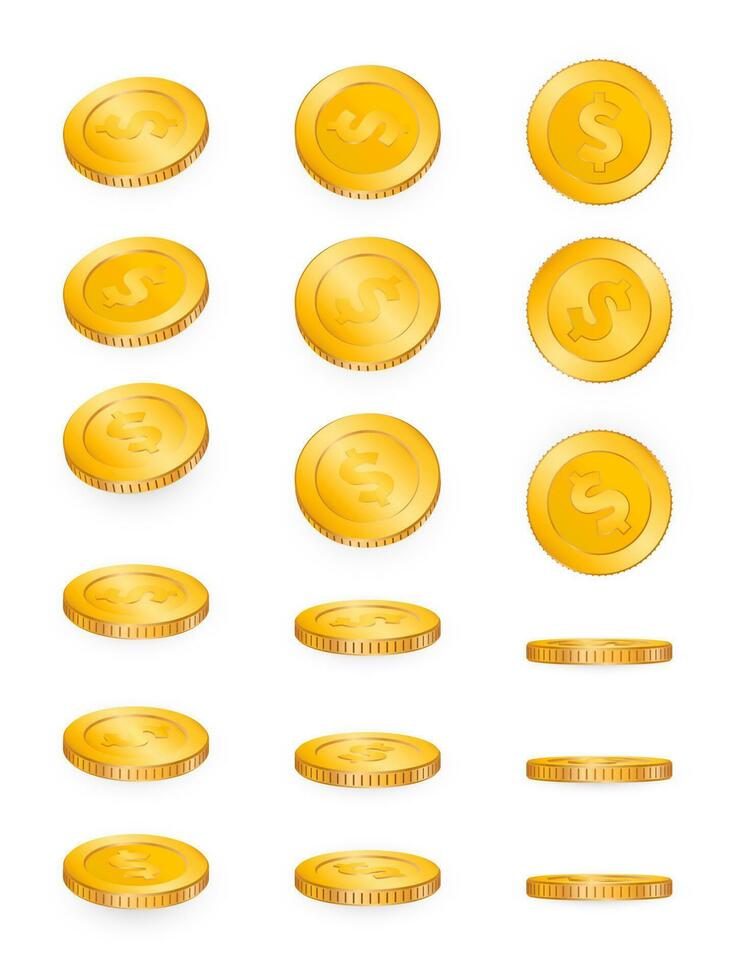 Gold coins isolated on white background. Vector illustration