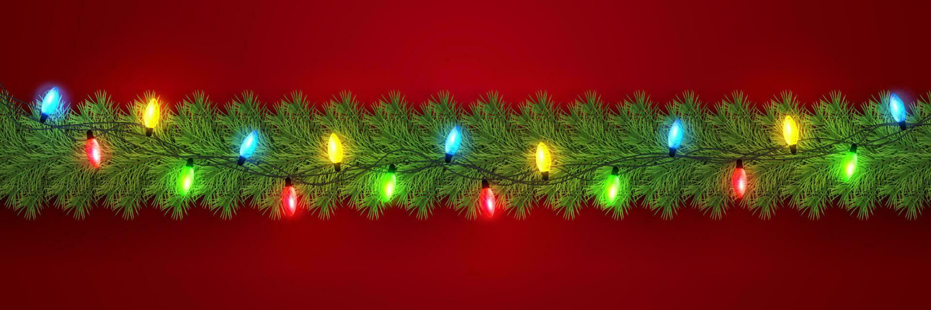 Festive Christmas or New Year garland. Christmas Tree Branches. Holiday's Background. Vector illustration