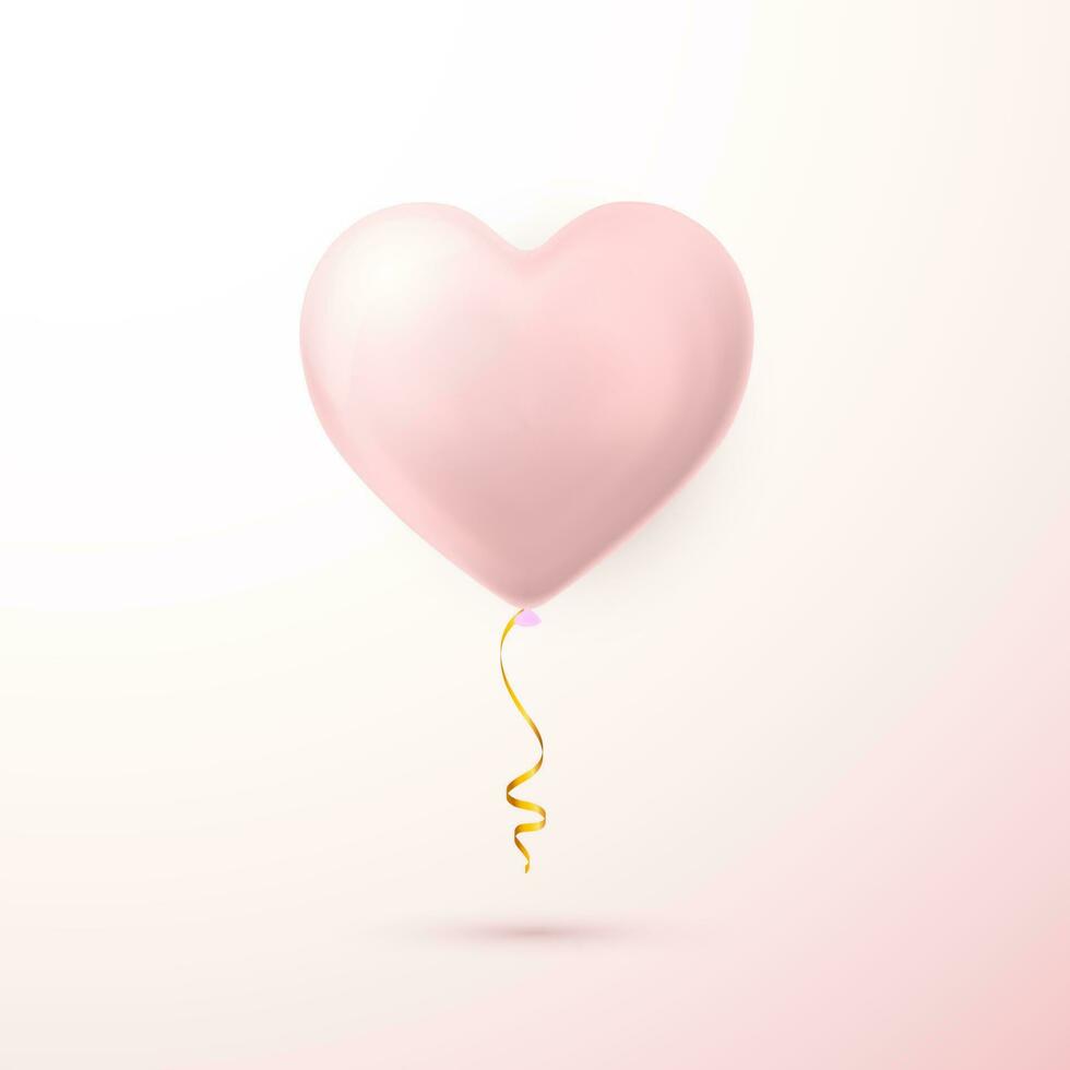 Realistic pink heart balloon. Shine helium balloon for wedding, Birthday, parties. Festival decoration. Vector illustration