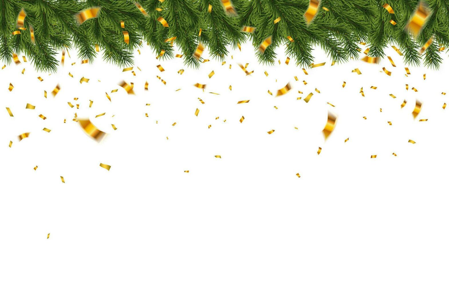 Festive Christmas or New Year Background. Christmas fir-tree branches with confetti. Holiday's Background. Vector illustration