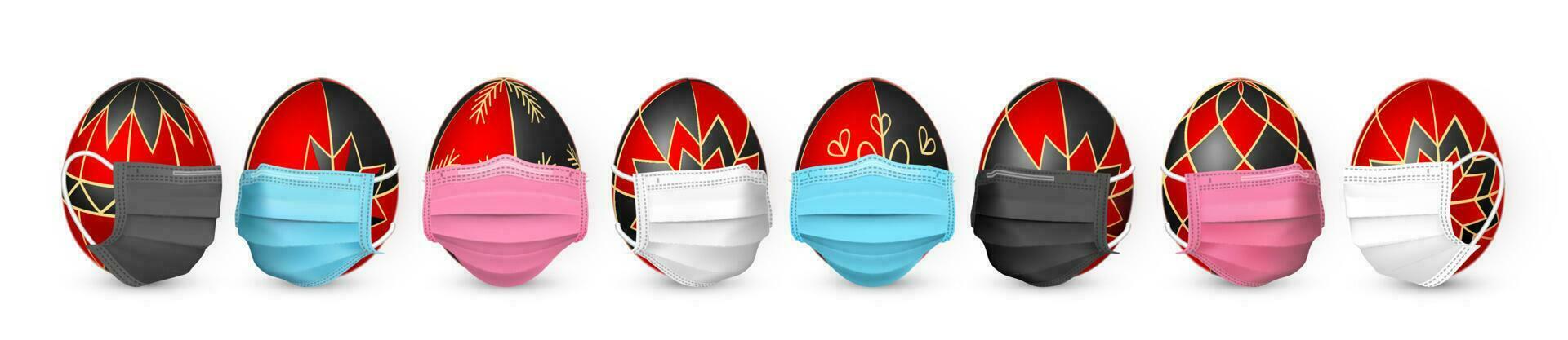 Happy Easter. Color Easter egg in medical face mask on white background. Vector illustration