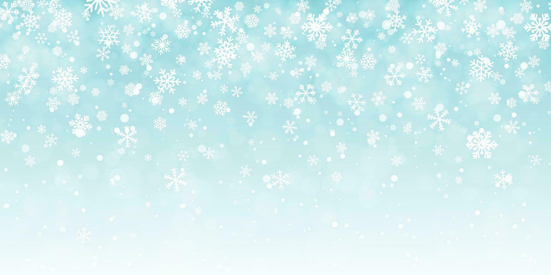 Christmas snow. Falling snowflakes on blue background. Snowfall. Vector illustration