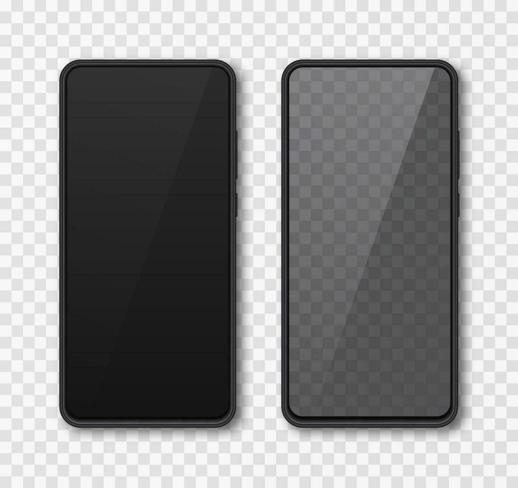 Realistic smartphone mock up set. Mobile phone display isolated on white gray background. 3D template illustration. Vector illustration