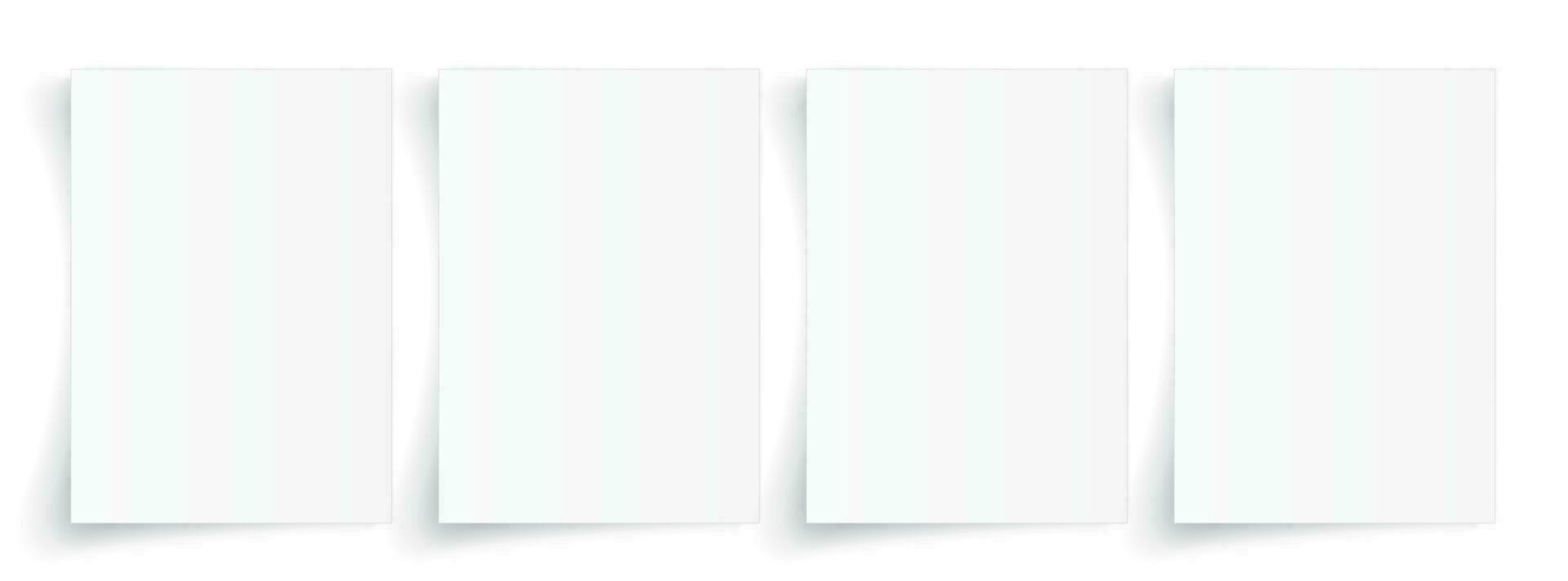 Blank A4 sheet of white paper with shadow, template for your design. Set. Vector illustration