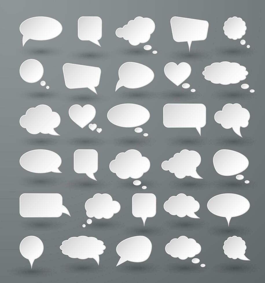 White paper speech bubbles on gray background. Vector illustration