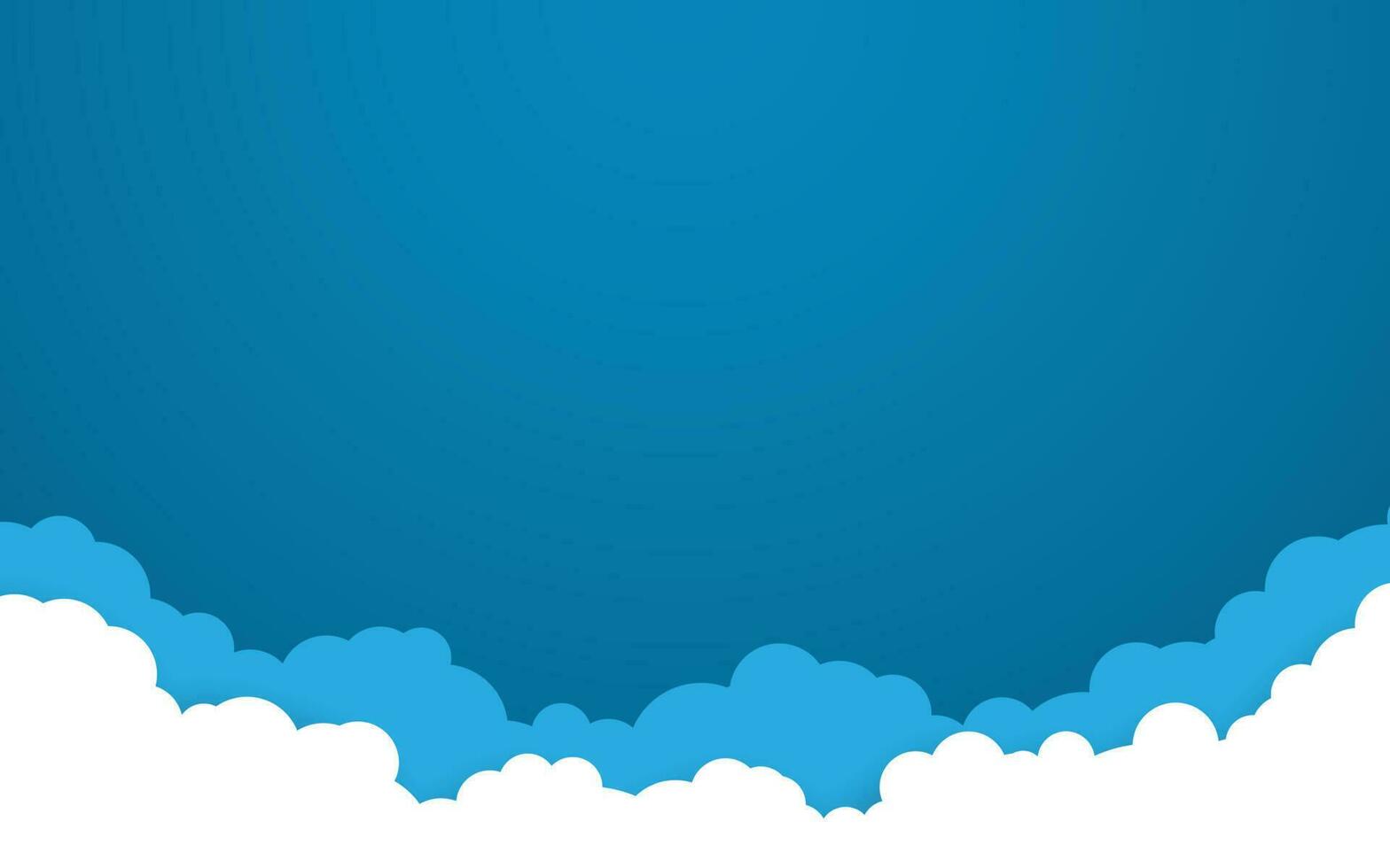 Blue sky with white clouds background. Cartoon flat style design. Vector illustration