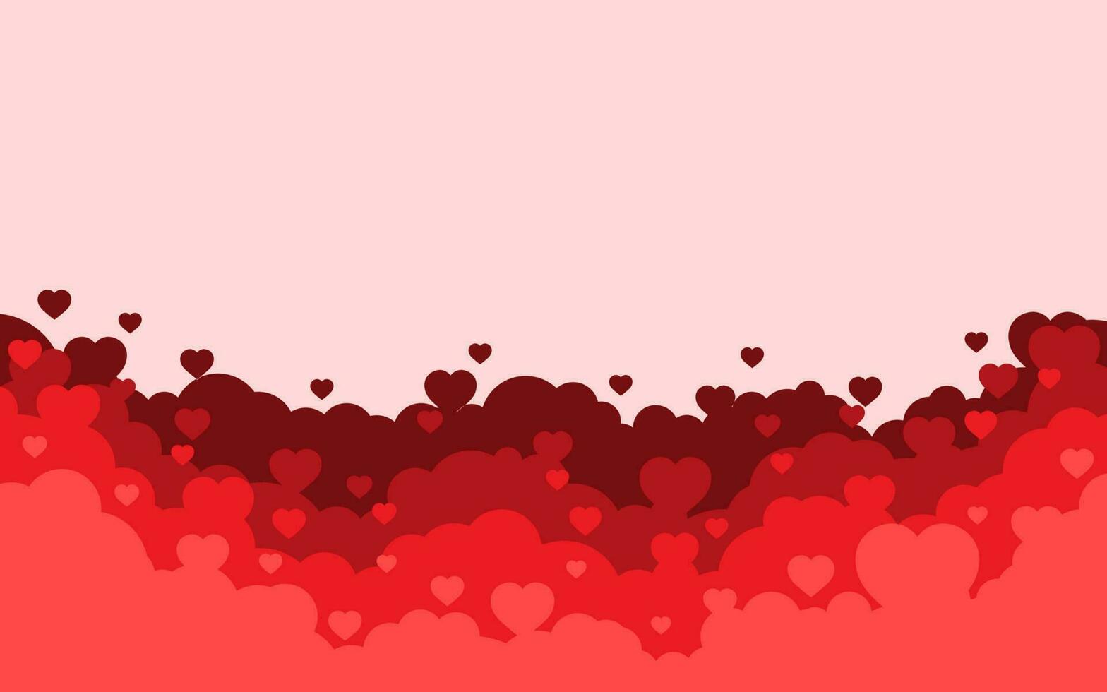 nublado cielo con rojo corazones antecedentes. san valentin día fiesta tarjeta. dibujos animados plano estilo diseño. vector ilustración