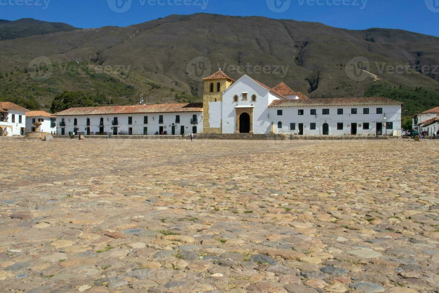 Main square of Villa de Leyva city located on the Boyaca department in Colombia photo