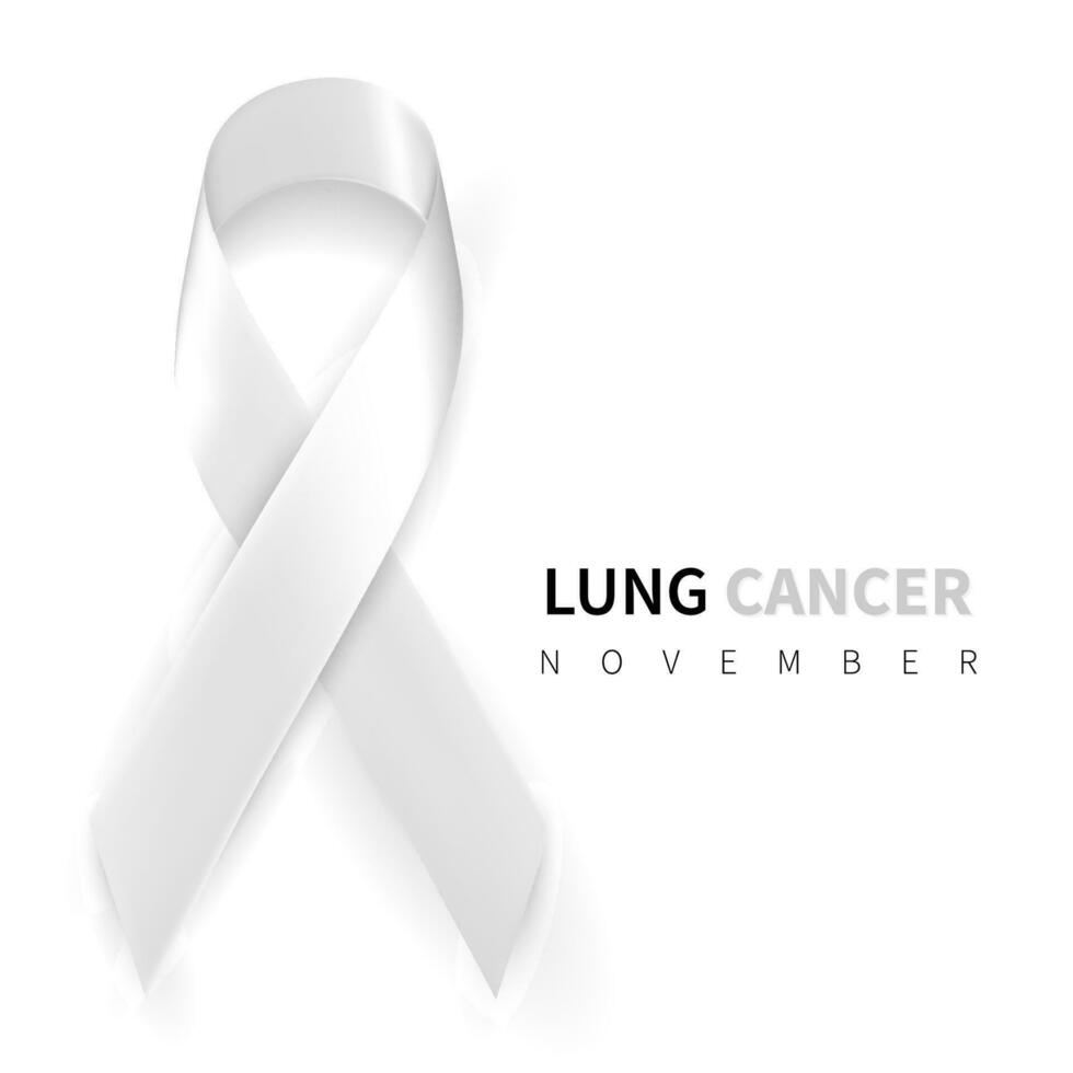 Lung Cancer Awareness Month. Realistic White ribbon symbol. Medical Design. Vector illustration