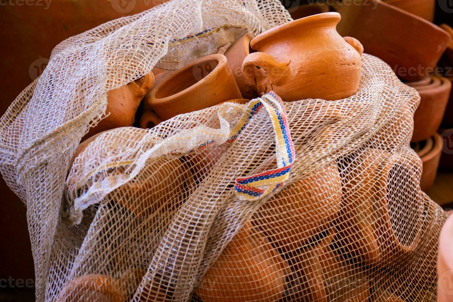 Package full of handmade traditional pottery in the city of Raquira in Colombia. City of Pots photo