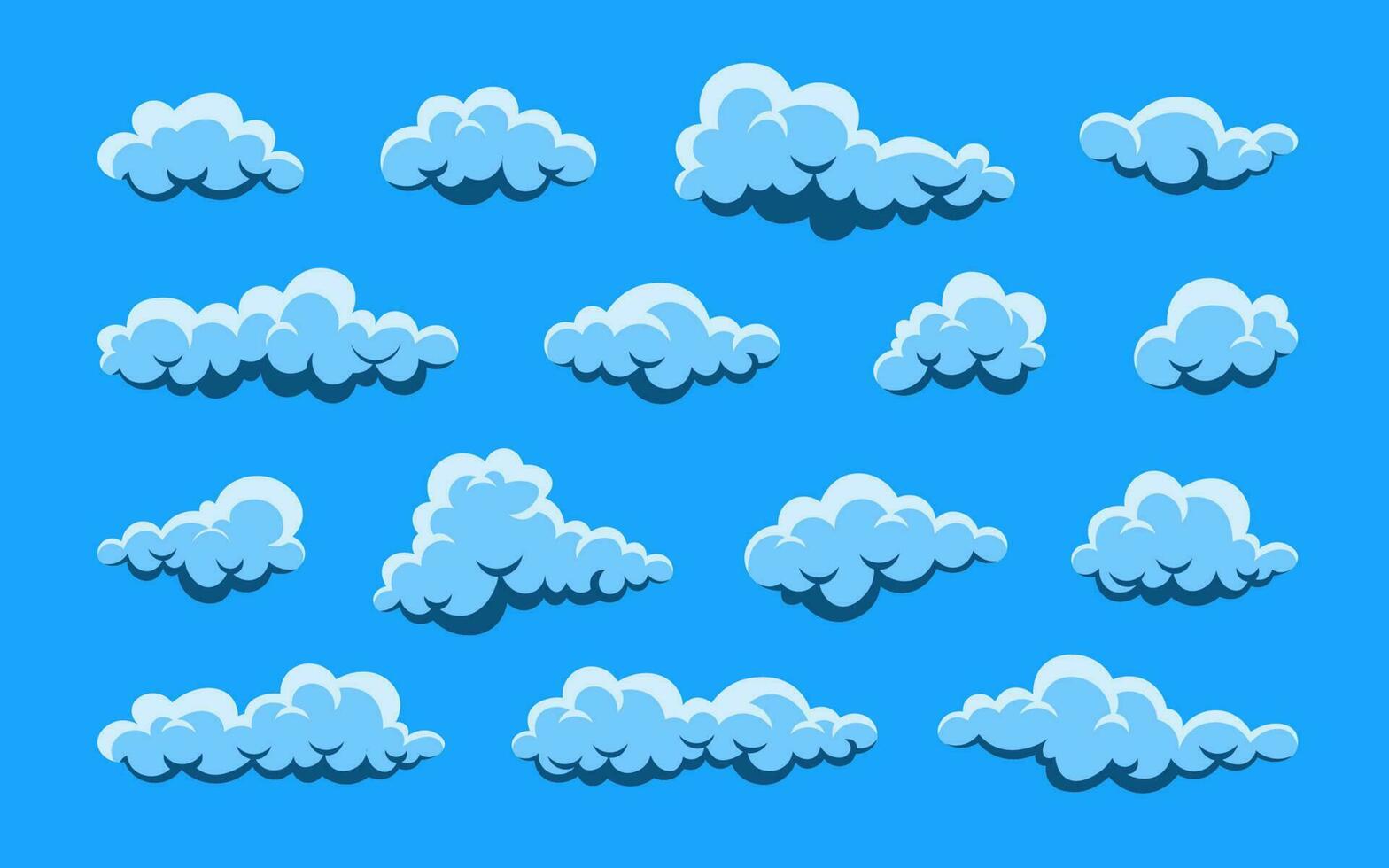 Cloud. Abstract white cloudy set isolated on blue background. Vector illustration