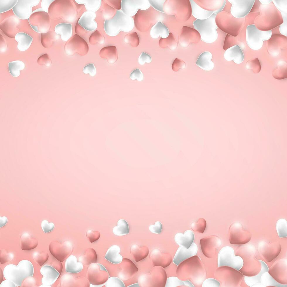 contento san valentin día fondo, rosado y blanco corazones en rosado antecedentes. vector ilustración