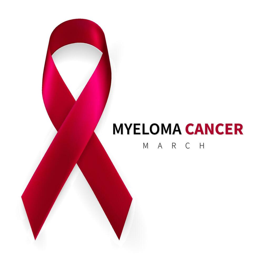 Multiple Myeloma Awareness Month. Realistic Burgundy ribbon symbol. Medical Design. Vector illustration