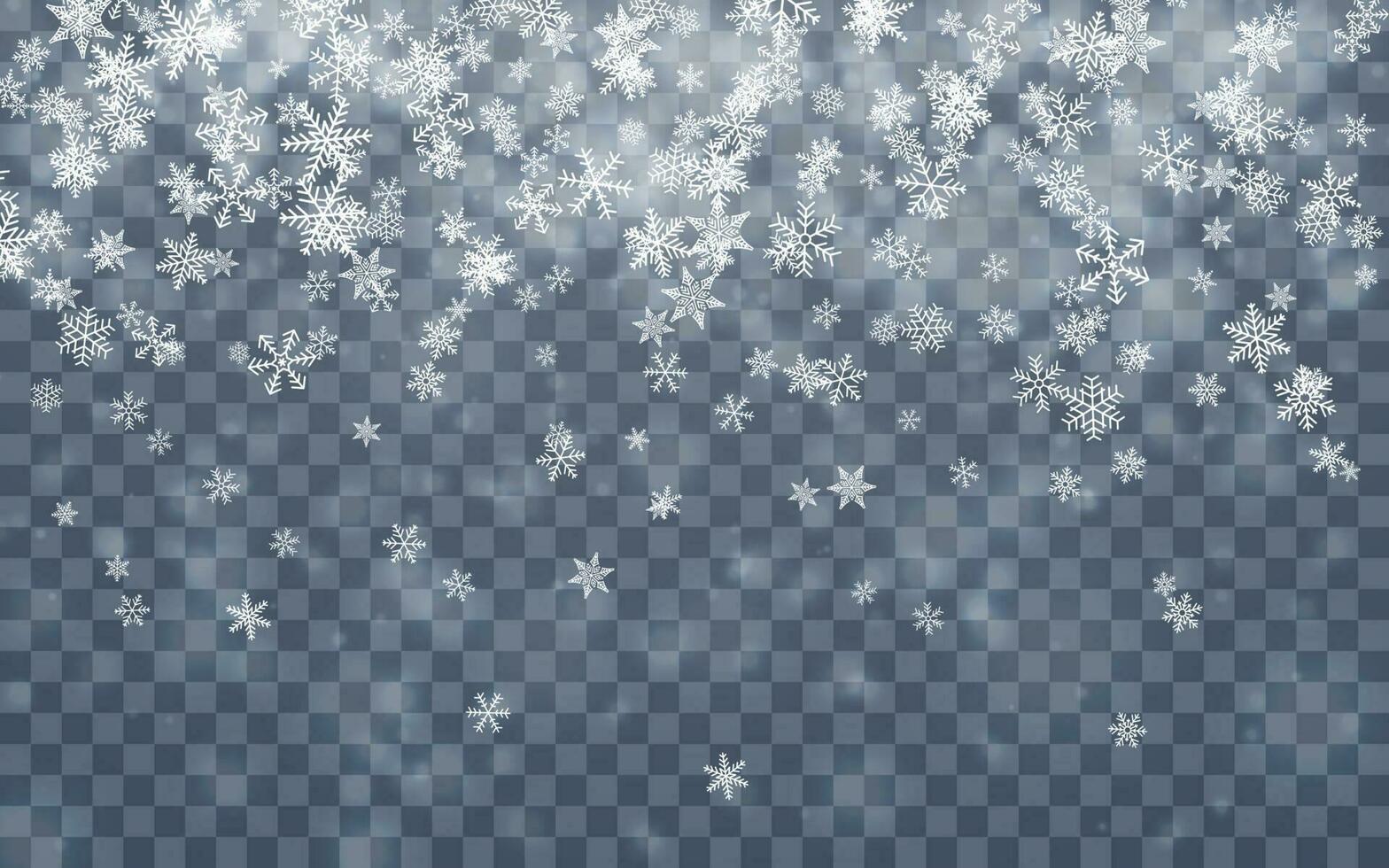 Christmas snow. Falling snowflakes on blue background. Snowfall. Vector illustration