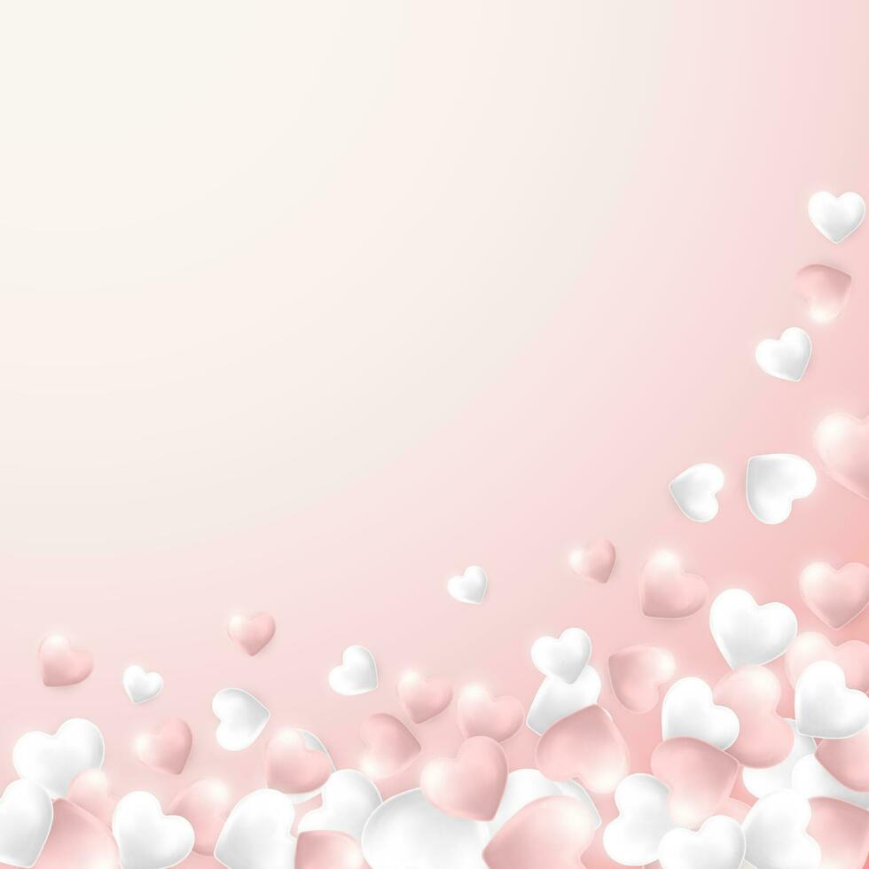 contento san valentin día fondo, rosado y blanco corazones en ligero rosado antecedentes. vector ilustración