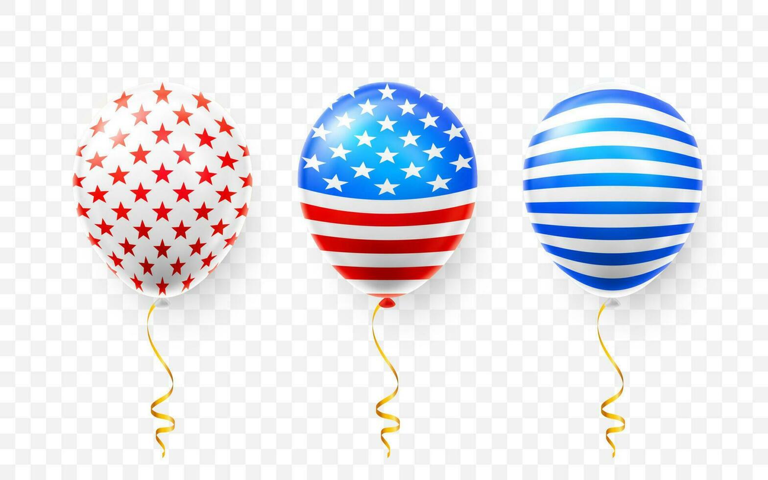 Helium balloons with American flag isolate on white background. Shine USA helium balloon festival decoration. Vector illustration