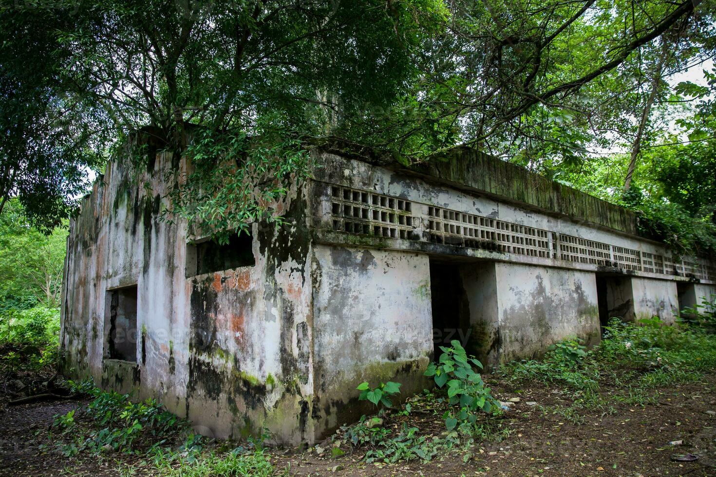 Remains of the destroyed San Lorenzo Hospital of the Armero Town buried by the avalanche up to the second floor after 37 years of the tragedy caused by the Nevado del Ruiz Volcano in 1985 photo