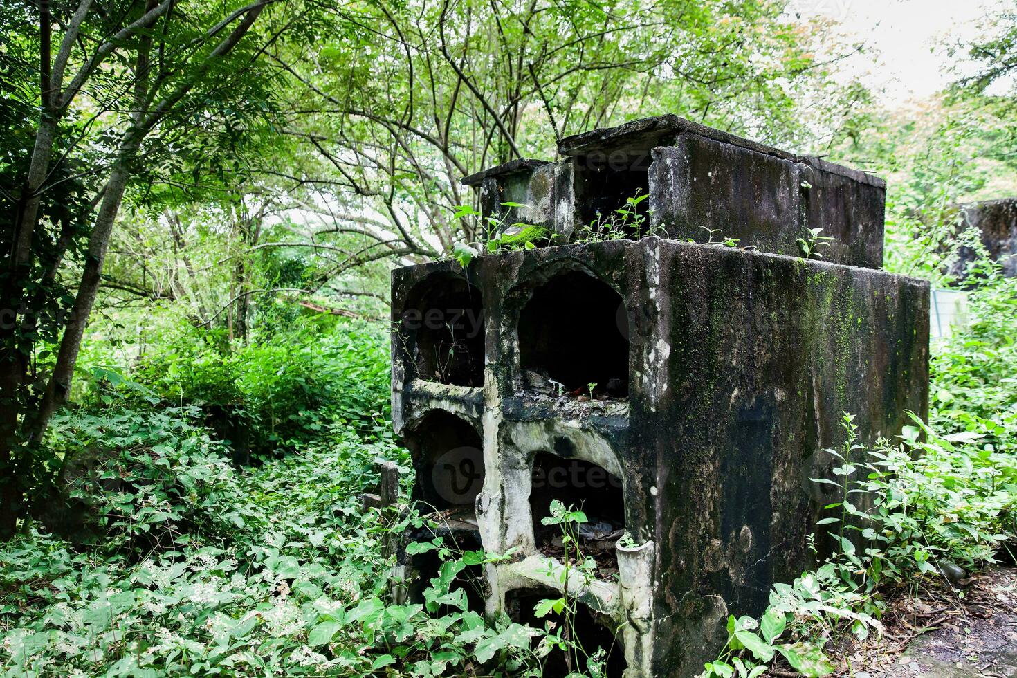 Abandoned open graves in the cemetery of the old town of Armero destroyed by an avalanche caused by the Nevado del Ruiz Volcano in 1985 in Colombia photo