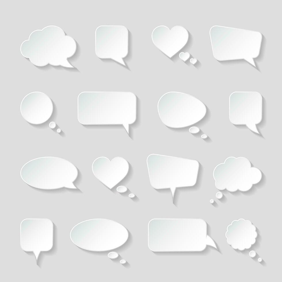 White paper speech bubbles on gray background. Vector illustration