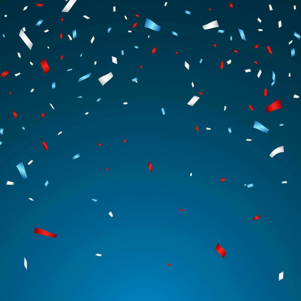 Celebration confetti in national colors of USA. Holiday confetti in US flag colors. 4th July independence day background vector