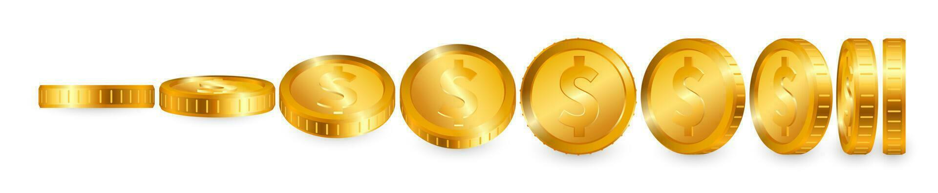 Dollar Gold coins isolated on white background. Vector illustration