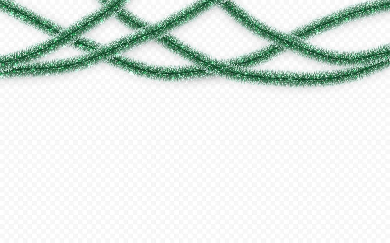 Christmas or New Year traditional decorations. Hanging glitter Xmas tinsel garland. Decor element. Vector illustration