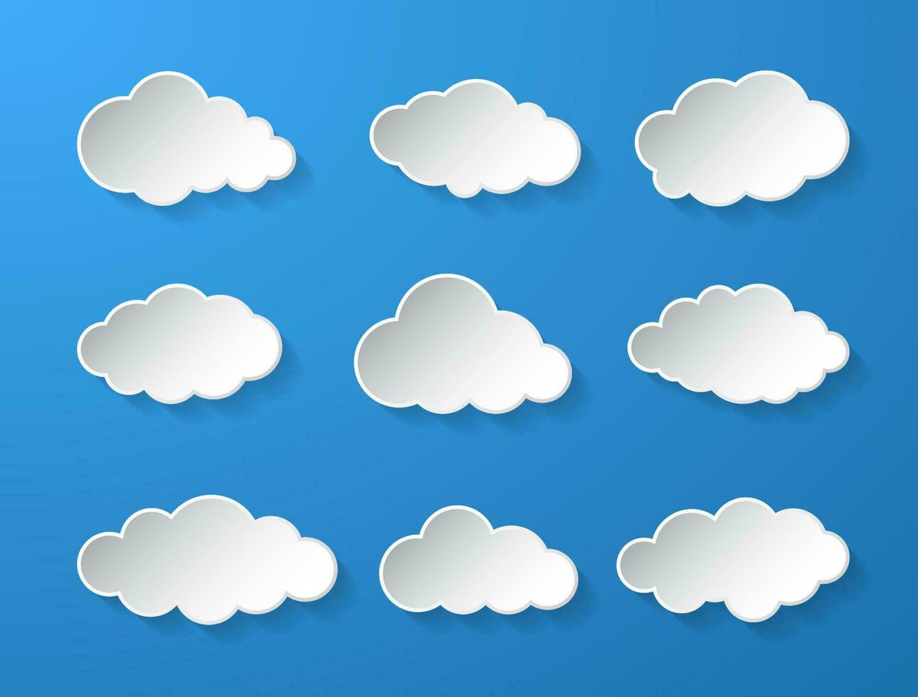 Cloud. Abstract white cloudy set isolated on blue background. Vector illustration