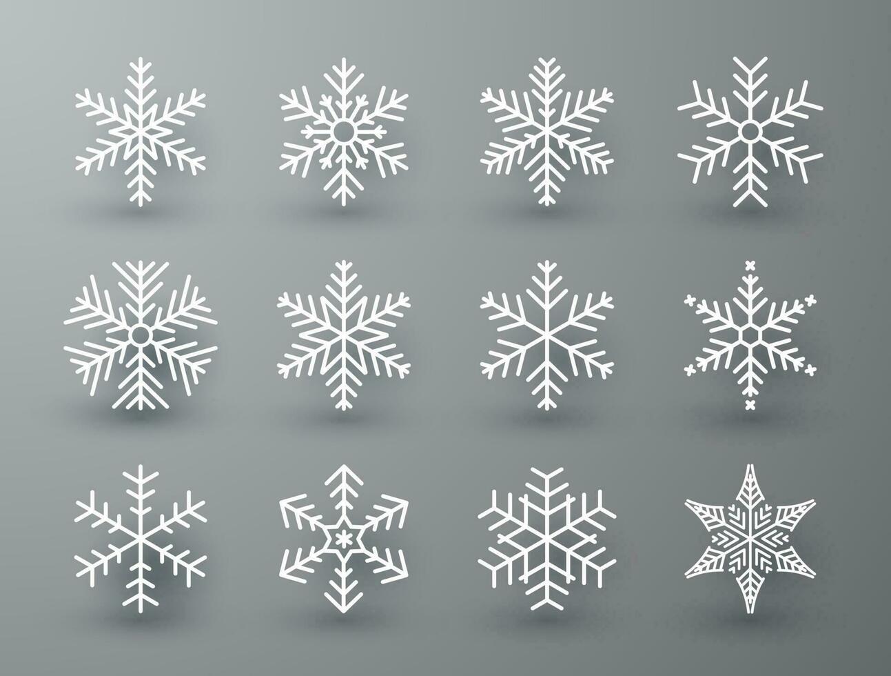 copo de nieve invierno conjunto de blanco aislado icono silueta en blanco gris antecedentes. vector ilustración