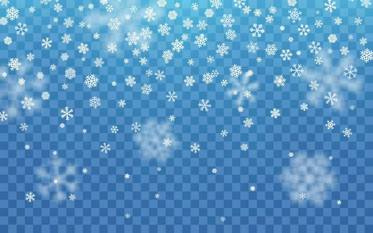 Christmas snow. Falling snowflakes on blue background. Snowfall. Vector illustration