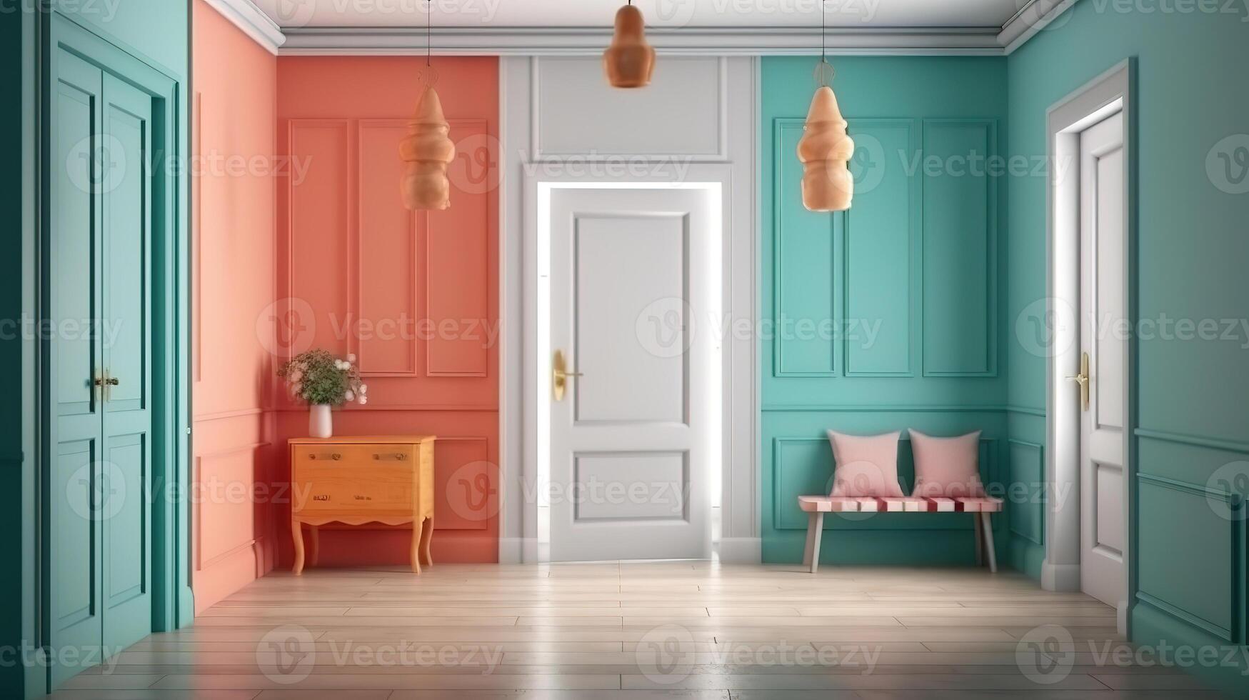 Render of 3d contemporary kitchen. photo