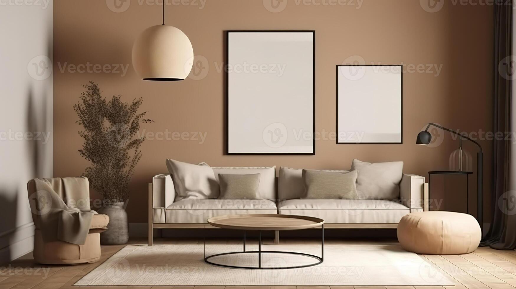 3d contemporary living room interior and modern furniture. photo