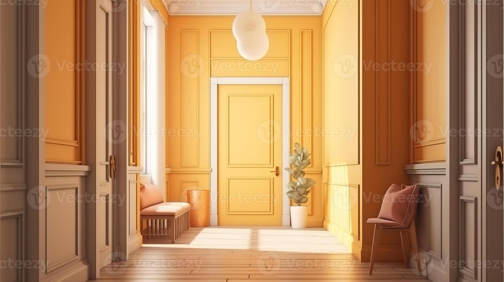 Home mockup, farmhouse hallway interior background. photo