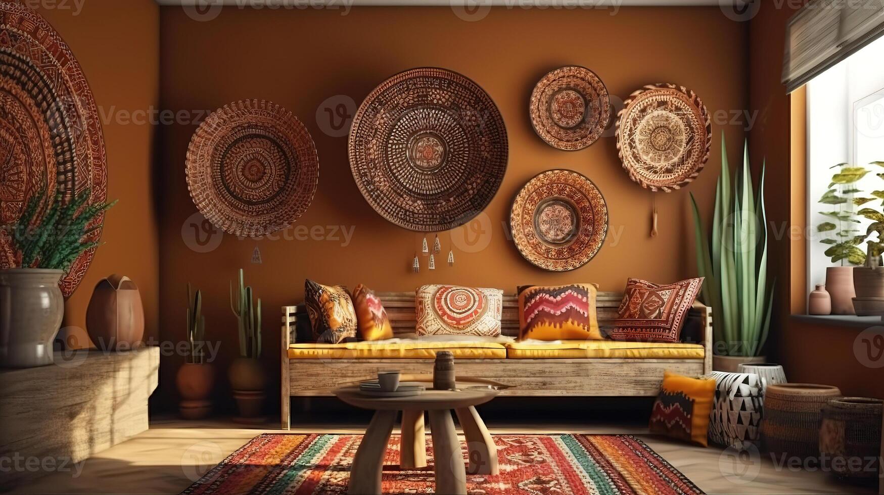 Stylish scandinavian living room with design mint sofa furnitures mock up poster. photo