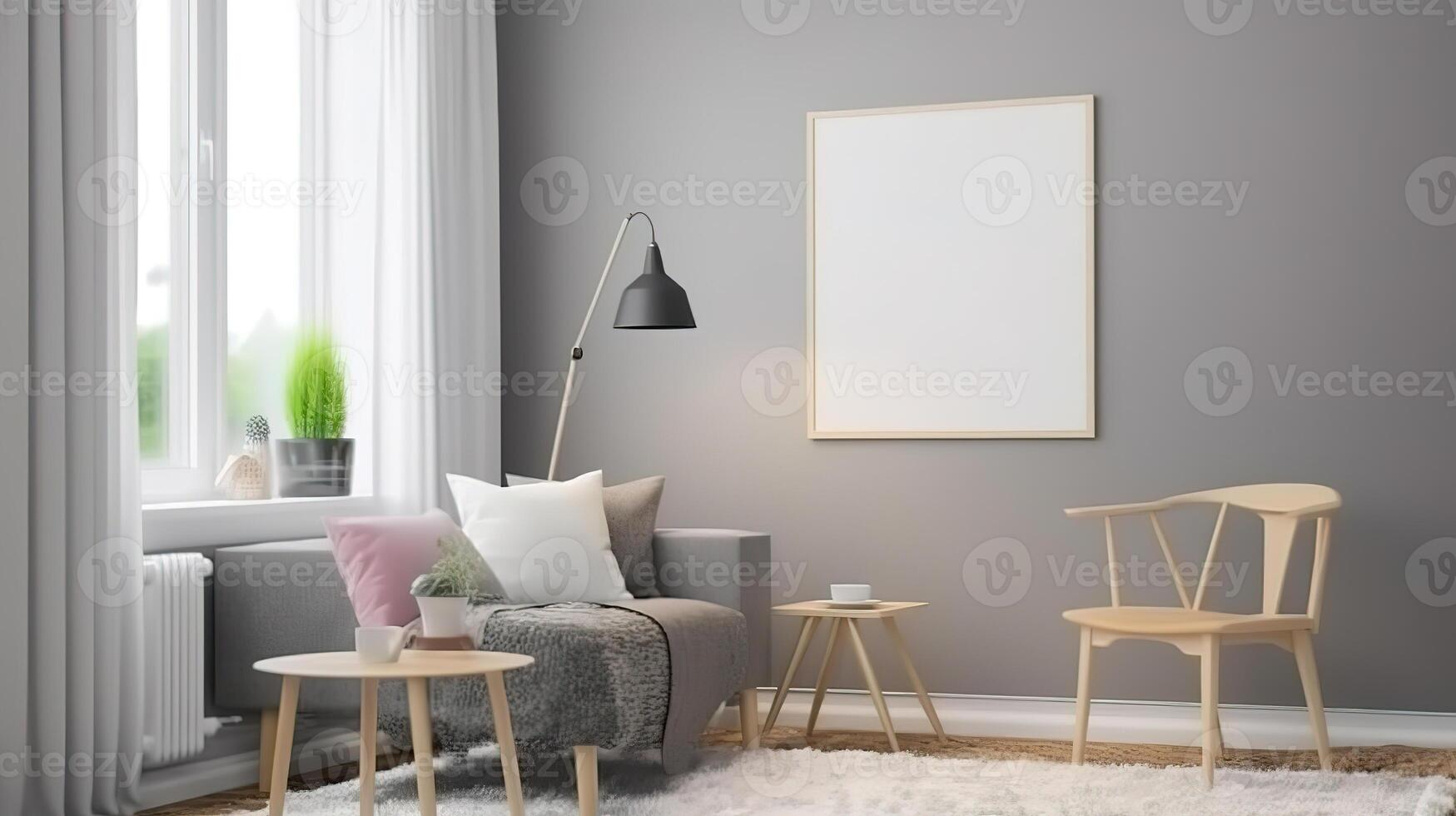 3d render of a blank picture frame in room interior. photo