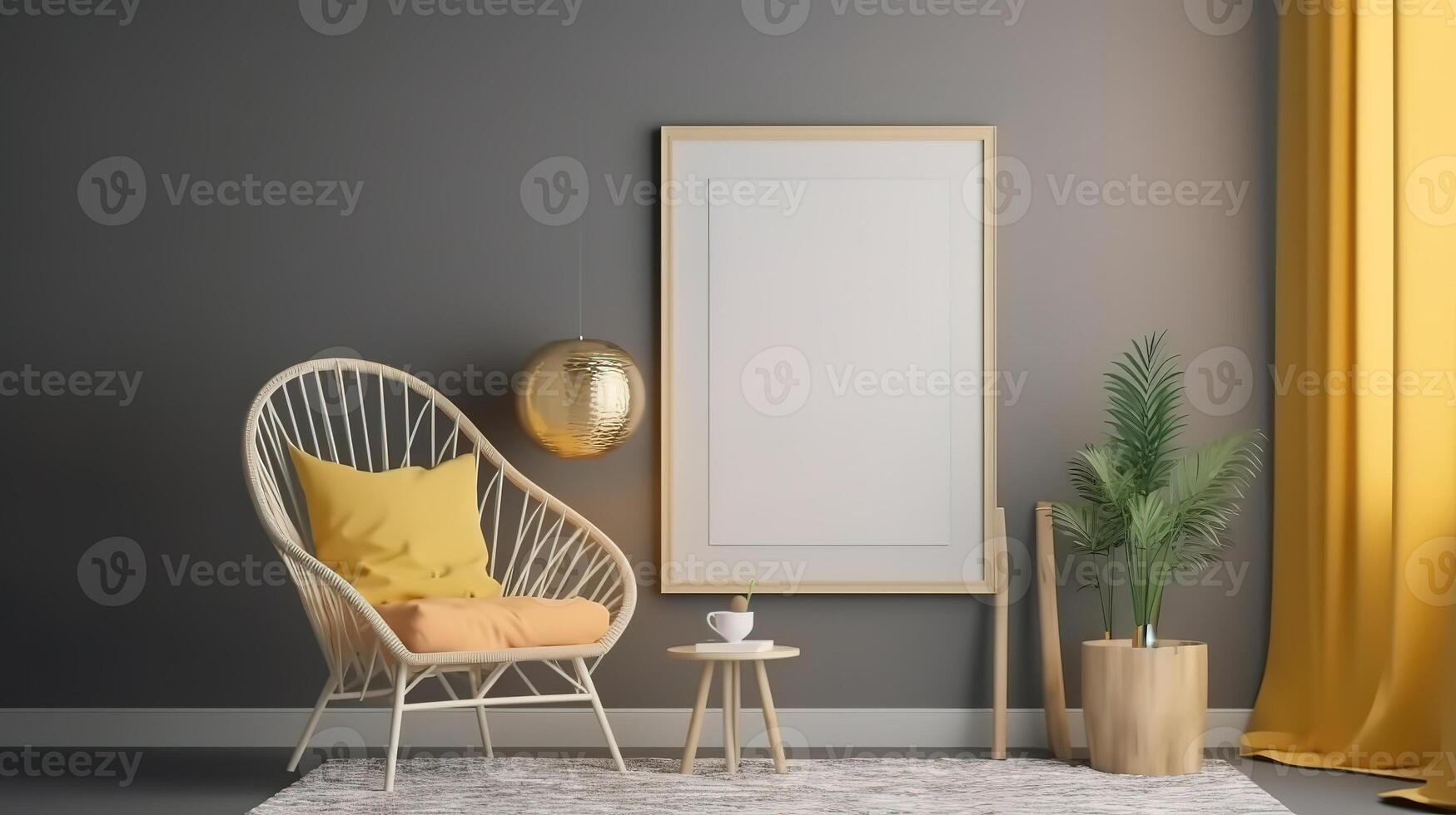 Two poster frame mockup in scandinavian style living room interior. photo