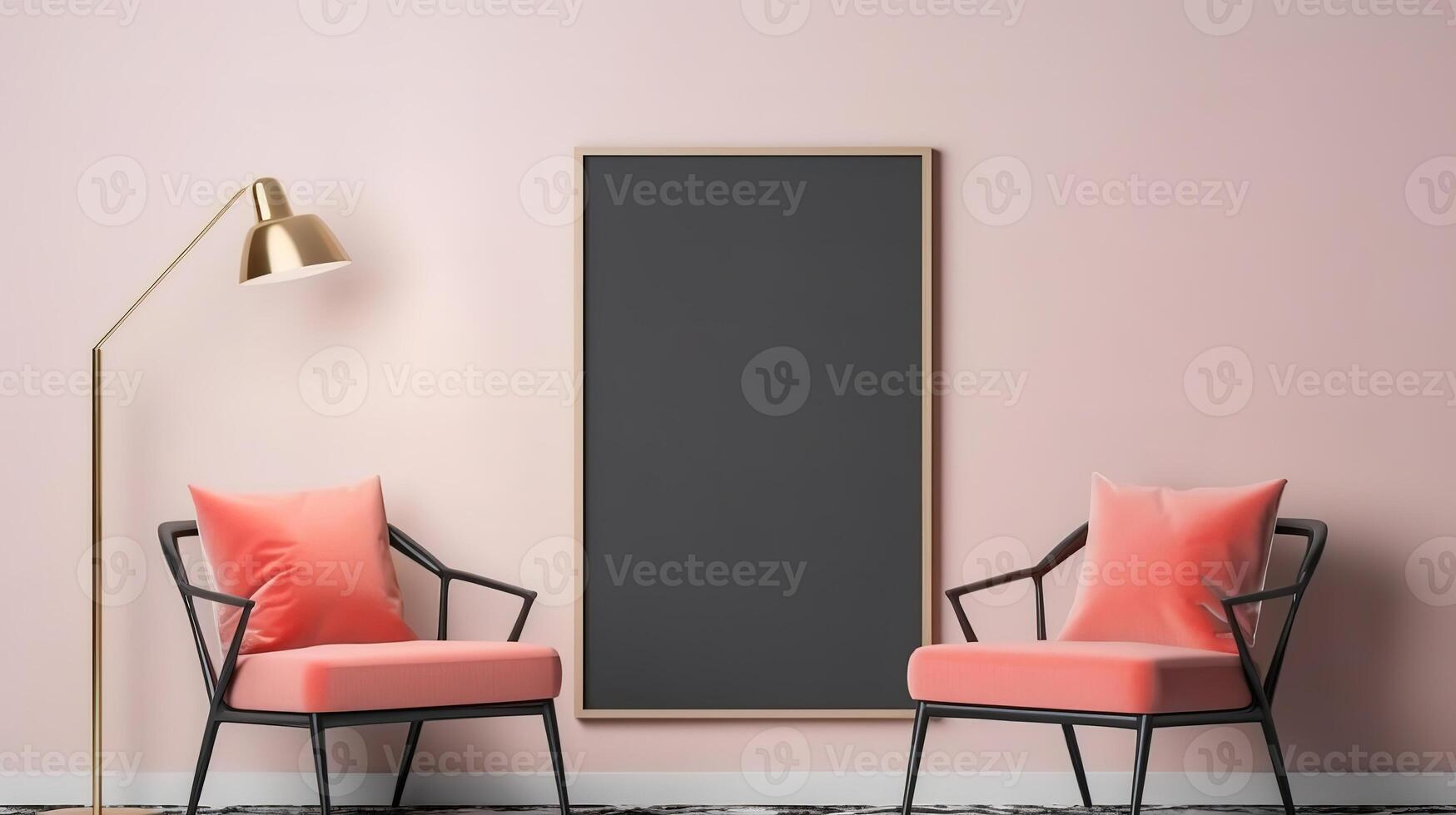 Minimal living room interior design with empty frame. photo