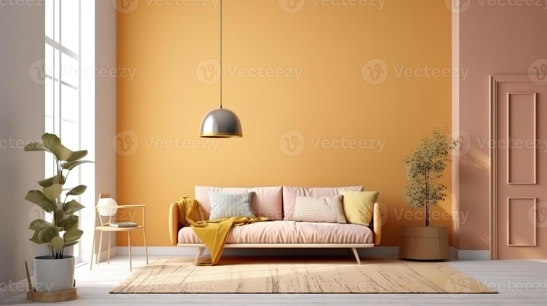 Home mock up, cozy modern interior background, 3d render, Bright color. photo