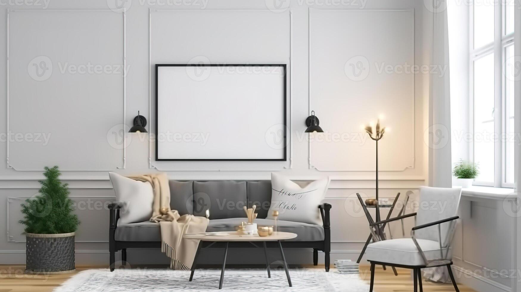 Mockup frame on table design for decoration christmas day. photo